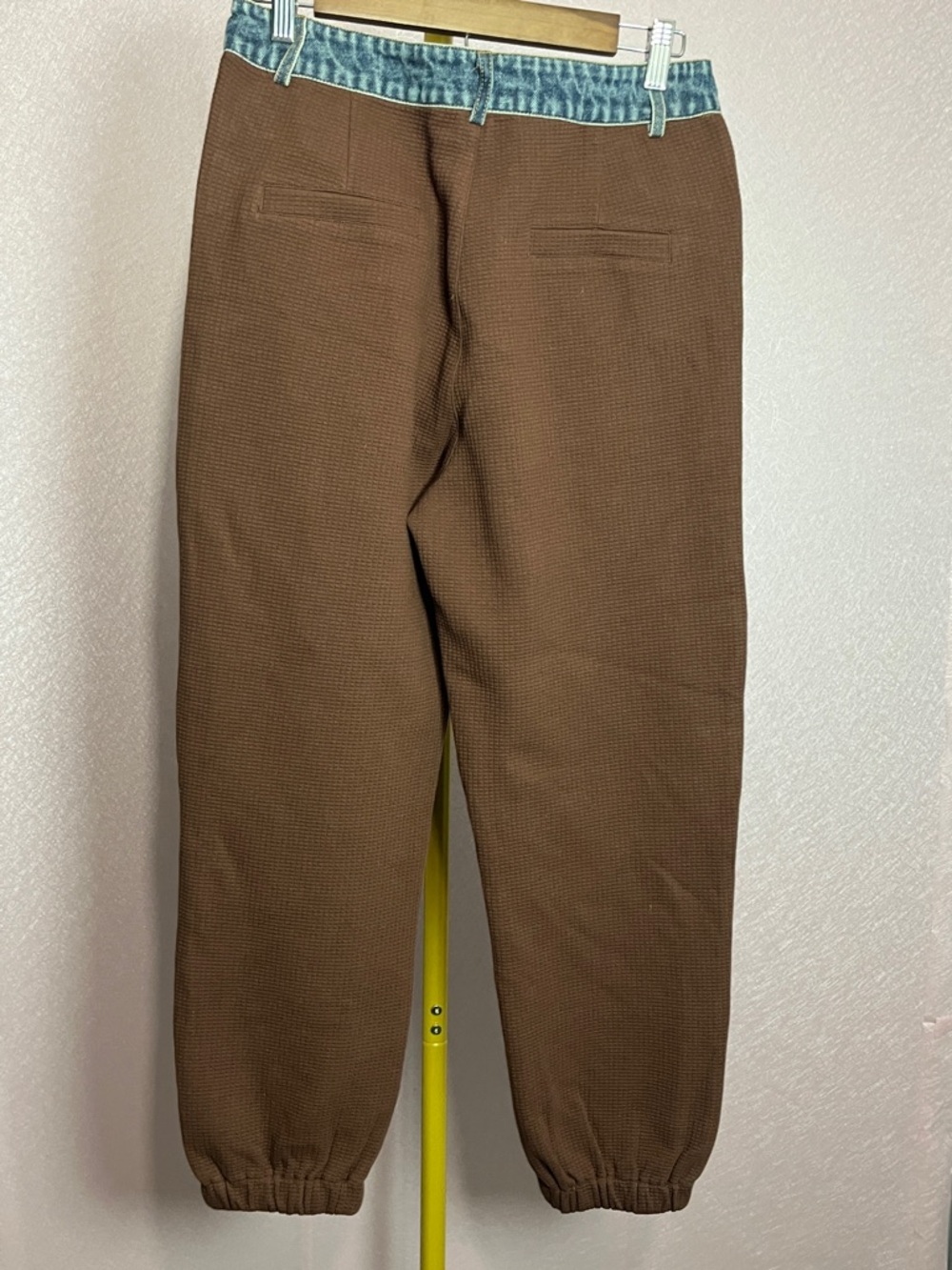 Brown Cropped Ankle Pants with Blue Denim Trim - Picture 4 of 7